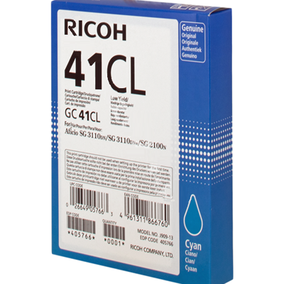 Ricoh GC41CL Cyan Standard Capacity Gel Ink Cartridge 600 pages - 405766 - GRADE A STOCK