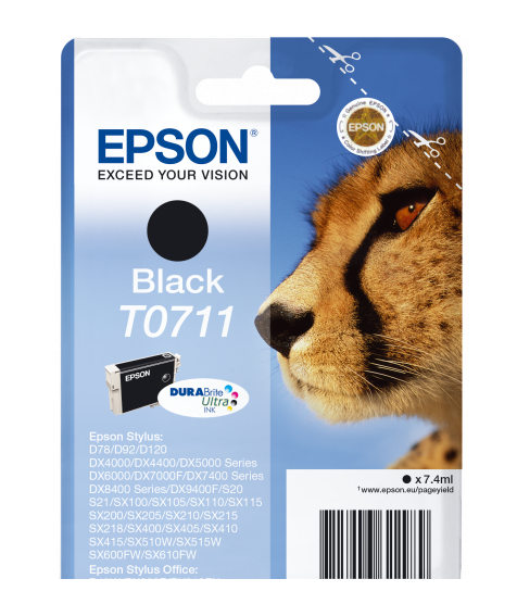 Epson T0711 Cheetah Black Standard Capacity Ink Cartridge 7ml - C13T07114012 - GRADE A STOCK