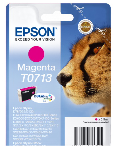 Epson T0713 Cheetah Magenta Standard Capacity Ink Cartridge 6ml - C13T07134012 - GRADE A STOCK