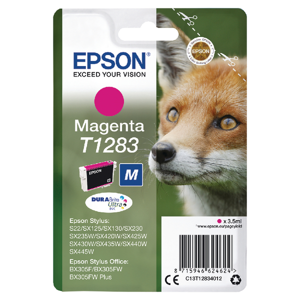 Epson T1283 Fox Magenta Standard Capacity Ink Cartridge 3.5ml - C13T12834012 - GRADE A STOCK