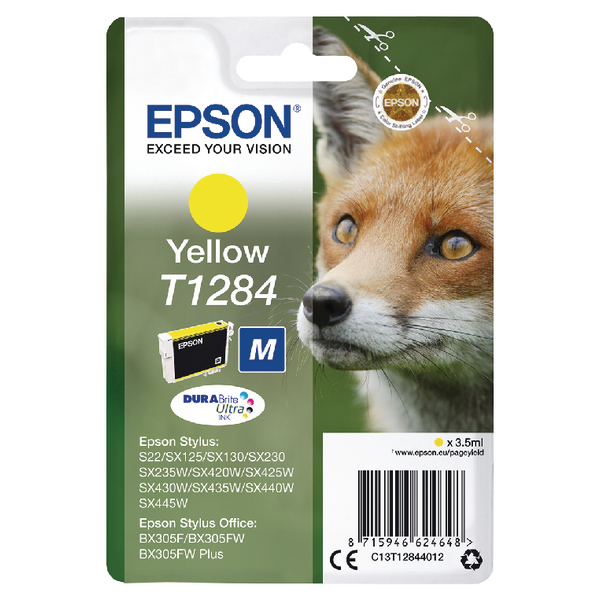 Epson T1284 Fox Yellow Standard Capacity Ink Cartridge 3.5ml - C13T12844012 - GRADE A STOCK