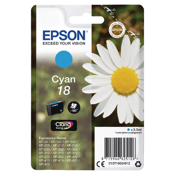 Epson 18 Daisy Cyan Standard Capacity Ink Cartridge 3ml - C13T18024012 - GRADE A STOCK