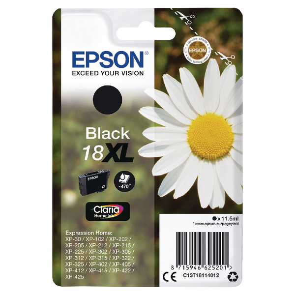 Epson 18XL Daisy Black High Yield Ink Cartridge 11.5ml - C13T18114012 - GRADE A STOCK