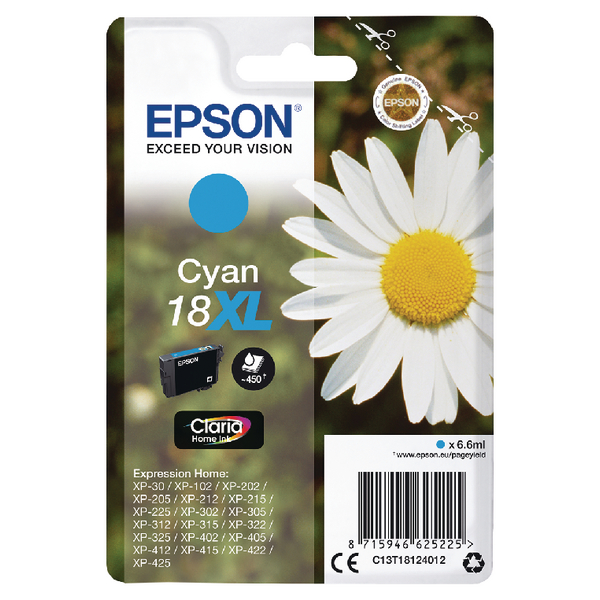 Epson 18XL Daisy Cyan High Yield Ink Cartridge 7ml - C13T18124012 - GRADE A STOCK