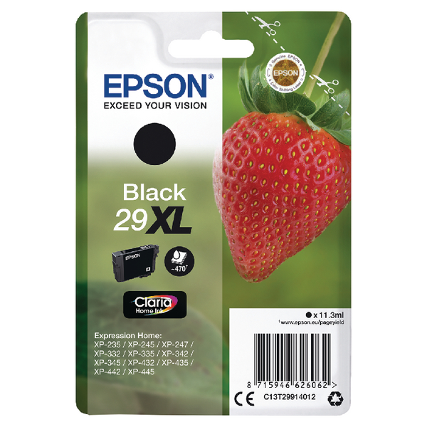 Epson 29XL Strawberry Black High Yield Ink Cartridge 11ml - C13T29914012 - GRADE A STOCK