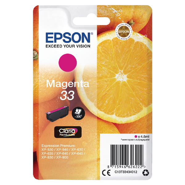 OEM Epson C13T33444012 (33) Ink Cartridge Yellow 300 Pages 4.5ml