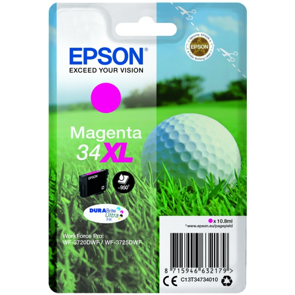Epson C13T34724010 (34XL) Ink Cartridge Cyan High Capacity 950 Pages 10.8ml