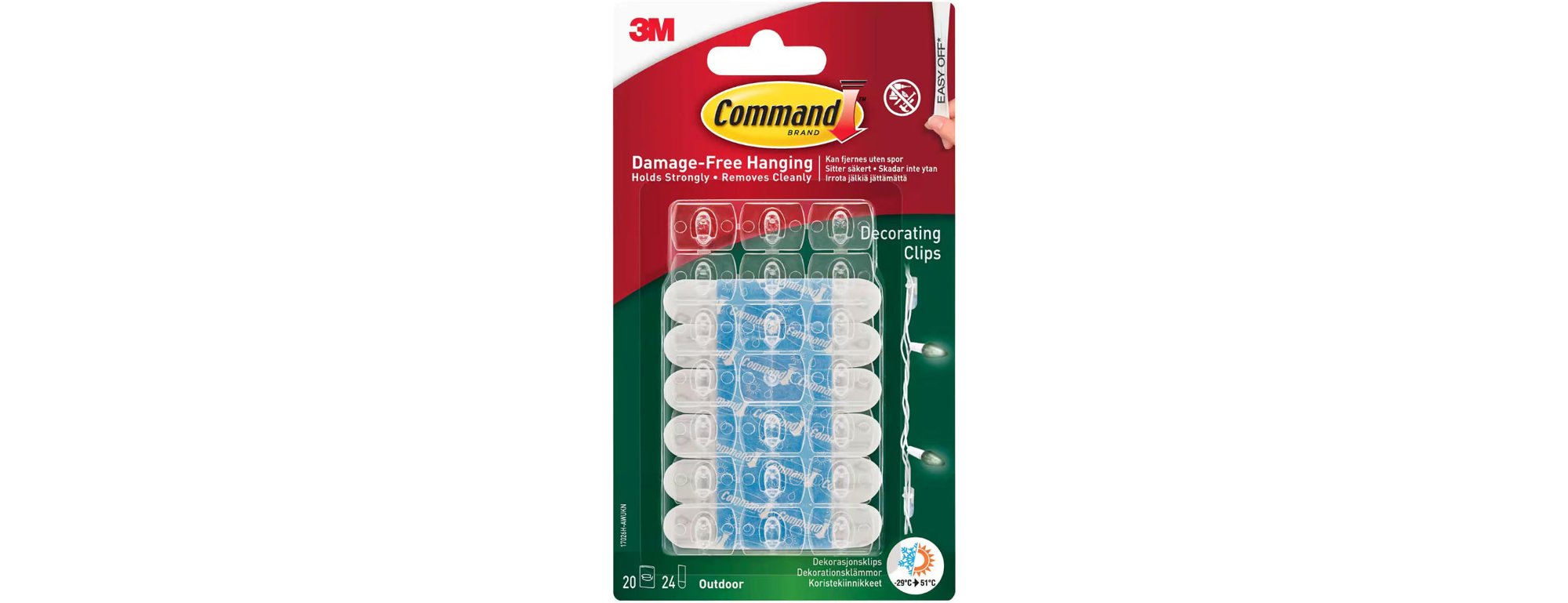 Command Outdoor Decorating Clips with Water-Resistant Strips 17026H-AW, 20 Clips + 24 Strips
