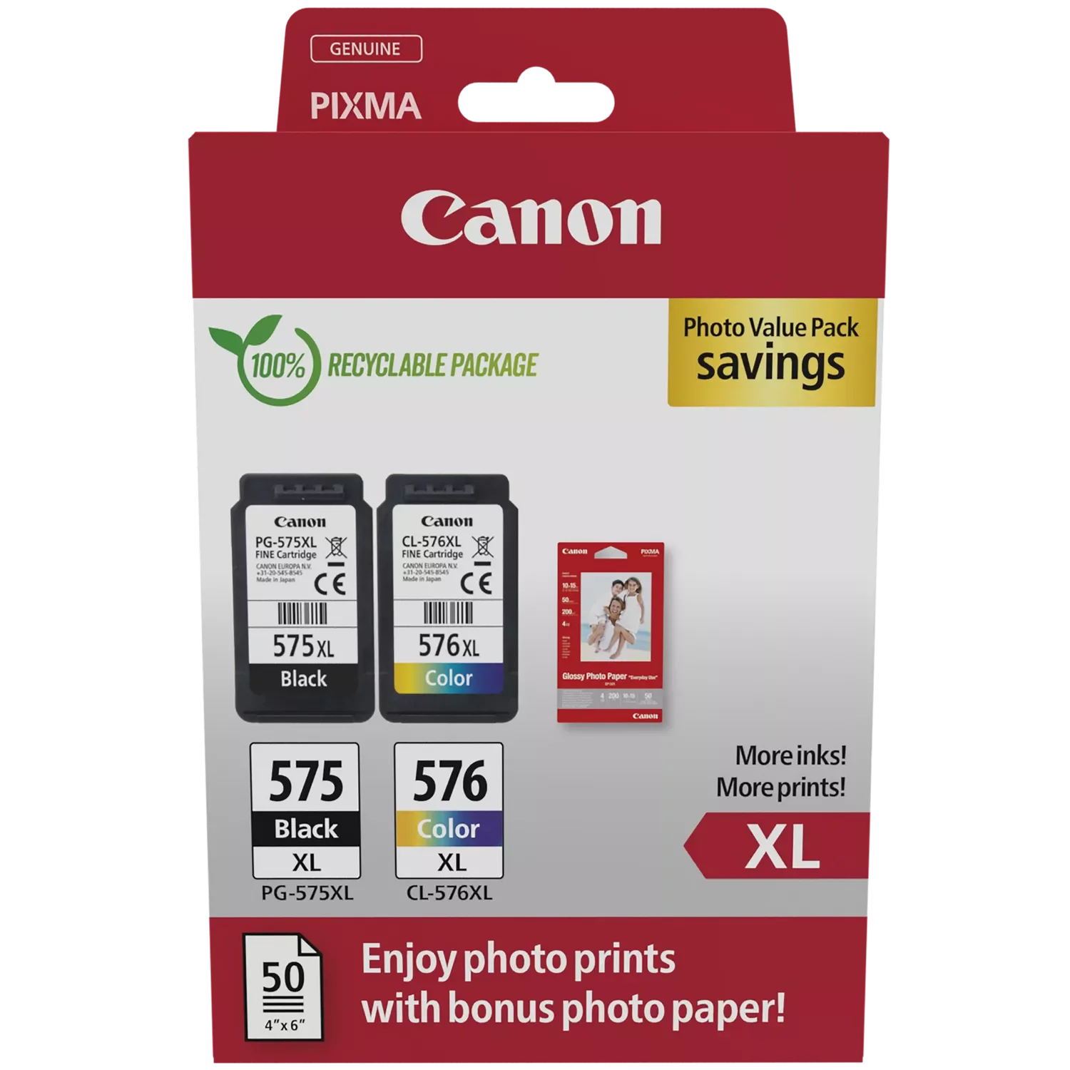 OEM Canon 5437C006 PG-575XL + CL-576XL Black and Colour High Capacity with Photo Paper