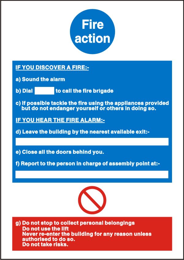 Cartello 'Fire Action' In Vinile Autoadesivo Seco - Dimensioni 200x300 Mm - Istruzioni Di Sicurezza In Caso D'incendio