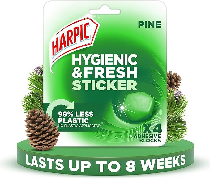Harpic Hygienic & Fresh Pine Toilet Stickers Adhesive Toilet Block Pack 4