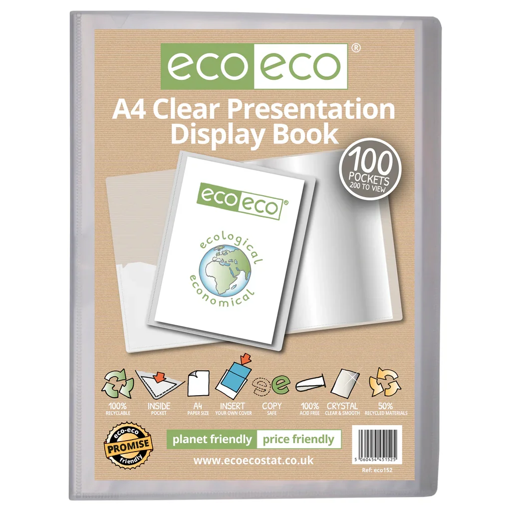 A4 50% Recycled Clear 80 Pocket Presentation Display Book
