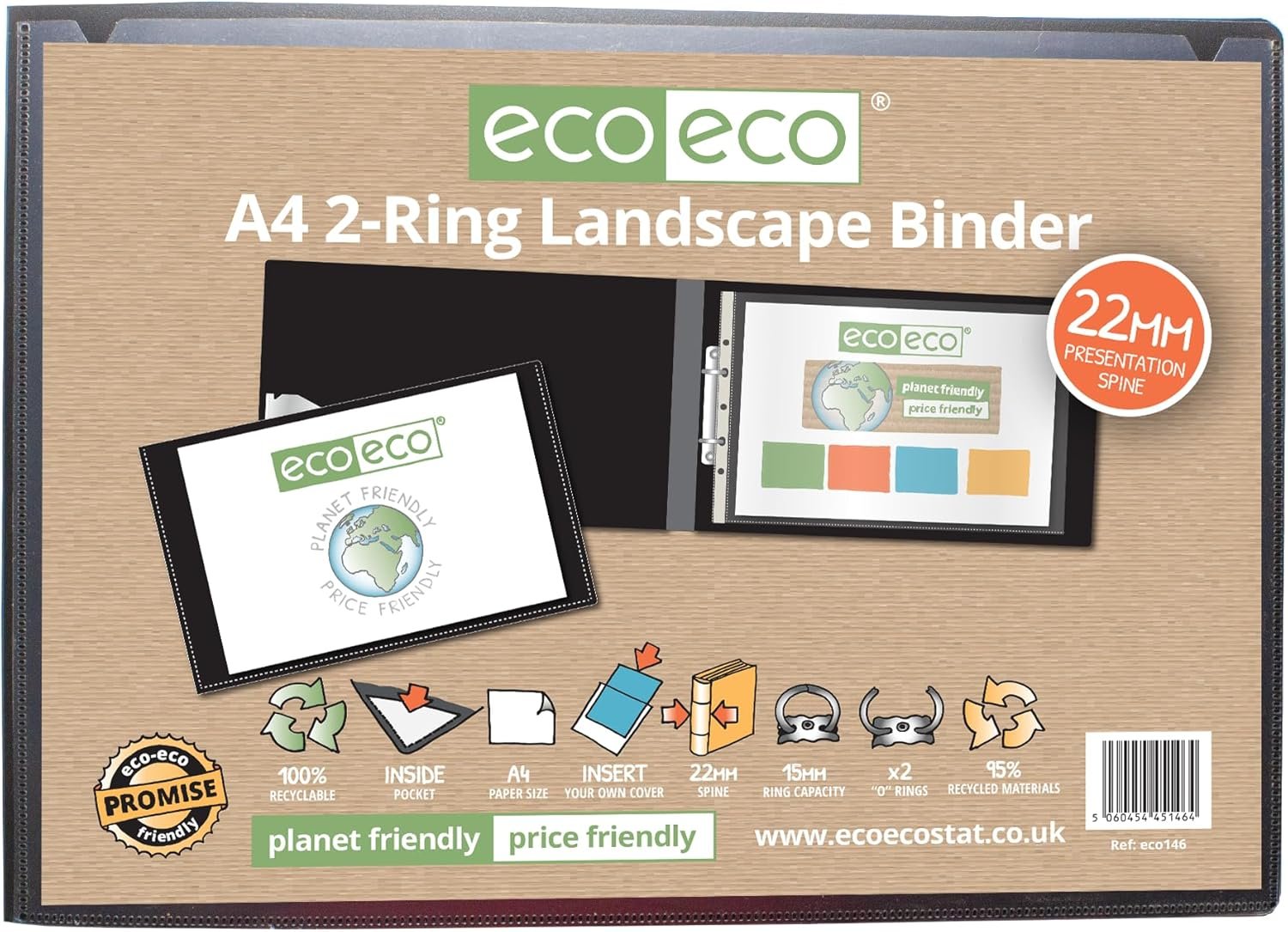 A4 Black 95% Recycled 2-O Ring Landscape Binder (1)