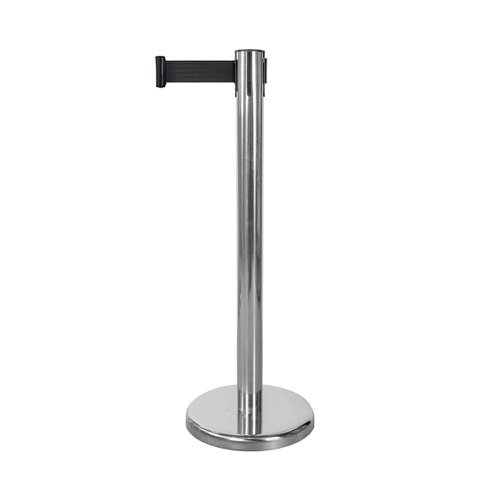 SECO Retractable 2m Post Chrome with Black Tape - RTPOSTCHROME