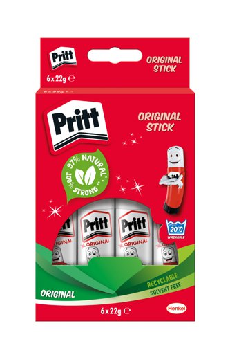 Pritt Original Glue Stick Sustainable Long Lasting Strong Adhesive Solvent Free Value Pack 22g (Pack 6) - 1456071