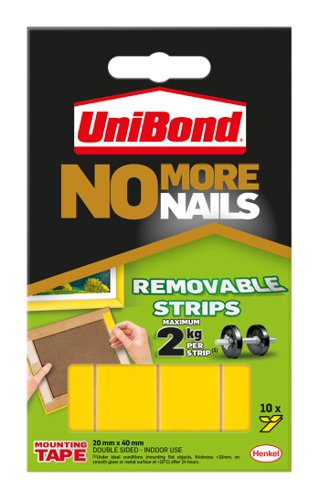 Unibond No More Nails Ultra Strong Double Sided Mounting Tape Removable 20mm x 40mm (Pack 10 Strips) - 2675762