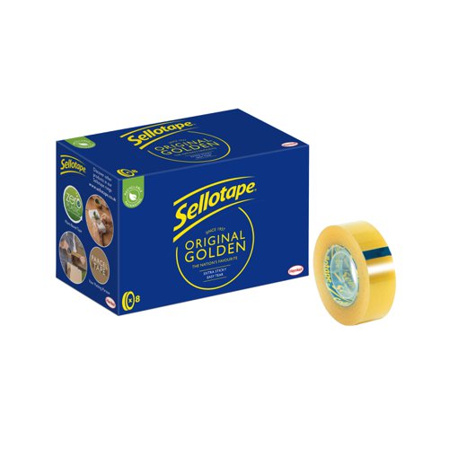 Sellotape Original Easy Tear Extra Sticky Golden Tape 18mm x 33m (Pack 8) - 2973856