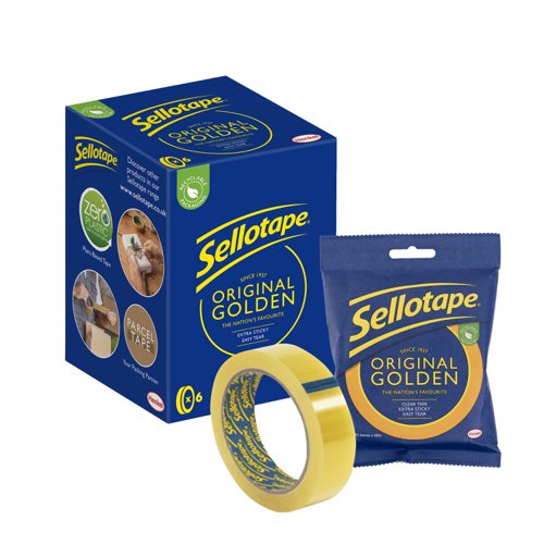 Sellotape Original Easy Tear Extra Sticky Golden Tape 24mm x 50m (Pack 6) - 2977318