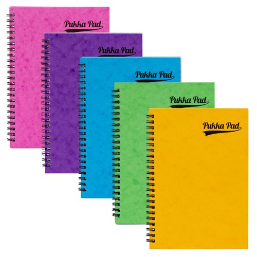 Pukka Pads Pressboard Brights Pad A5 Wirebound Sidebound 120 Pages Feint Ruled Paper Assorted Bright Colours (Pack 10) - 7271-PRS