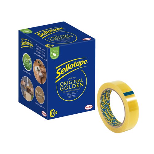 Sellotape Original Easy Tear Extra Sticky Golden Tape 24mm x 66m (Pack 6) With FREE Panda - 2974501