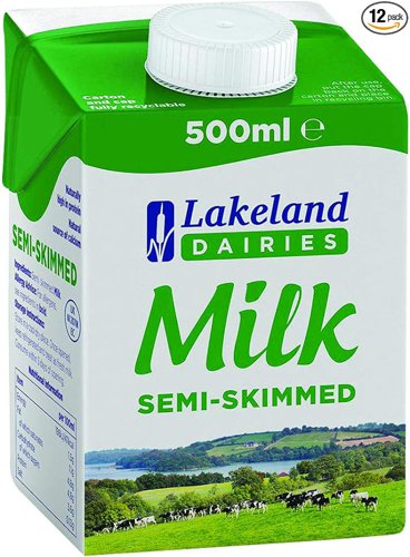 Lakeland UHT Semi Skimmed Milk 500ml (Pack 12) - 0499134