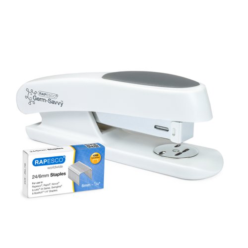 Rapesco Germ-Savvy Antibacterial ECO Sting Ray Half Strip Stapler Pack 1000 x 24/6 mm Staples Soft White - 1483 - 1483