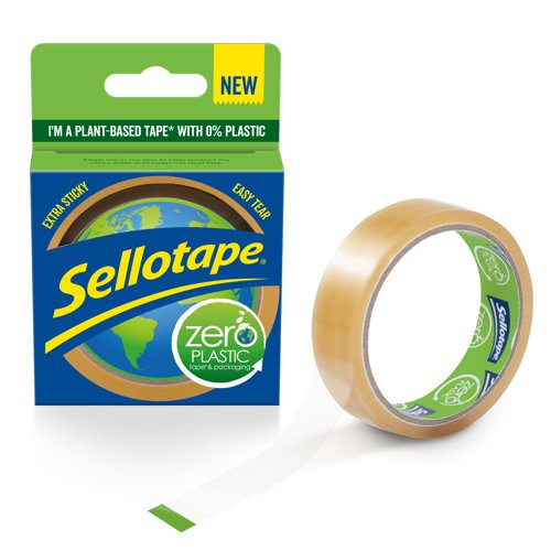 Sellotape Zero Plastic Plant Based Easy Tear Extra Sticky Tape Clear 24mm x 30m - 2956197