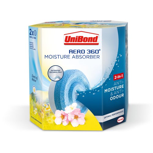 Unibond Aero 360 Moisture Absorber 2-in-1 Anti-Moisture and Anti-Odour Wildflower Meadow Refill (Pack 2) - 2631292