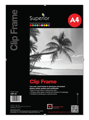 SECO A4 Perspex Safety Glass Clip Frame - CLIPA4