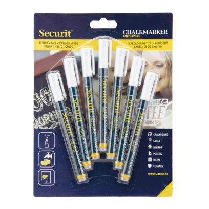 Securit Liquid Chalk Markers 1-2mm Nib White (Pack 7) - BL-SMA100-V7-WT