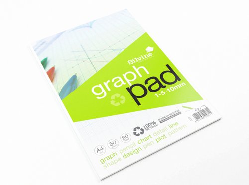 Silvine Recycled Graph Pad A4 Printed 1-5-10mm 50 Sheets 100% Recycled Paper Green (Pack 10) - A4GPRE