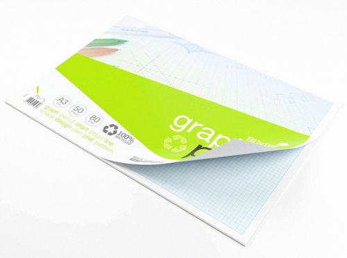 Silvine Recycled Graph Pad A3 Printed 1-5-10mm 50 Sheets 100% Recycled Paper Green (Pack 10) - A3GPRE