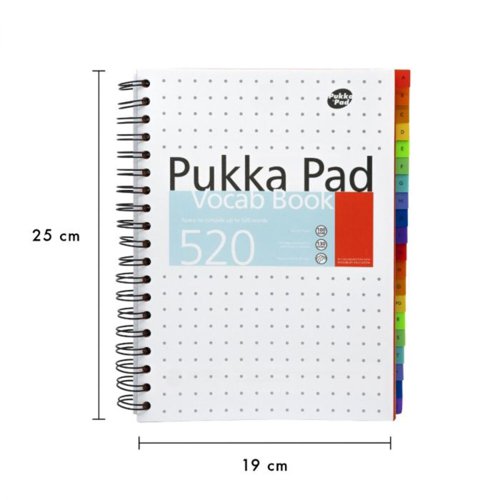 Pukka Pads Vocab Book B5 190 x 250mm Wirebound 520 Word A-Z Multicoloured Dividers White - 9599-VOC