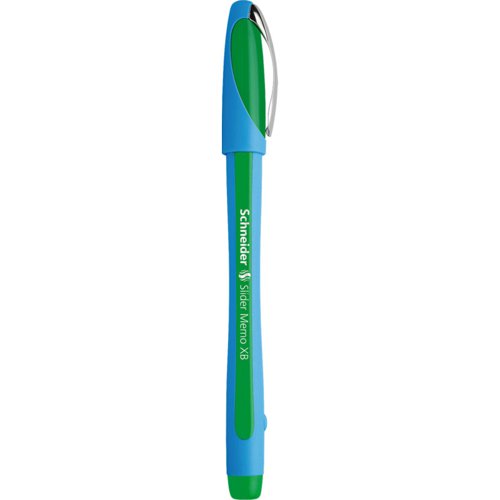 Schneider Slider Memo XB Ballpoint Pen Extra Broad Tip Green Ink with Viscoglide Technology made of 85% Recycled Plastic (Pack 10) - 150204