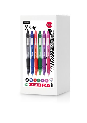 Zebra Z-Grip Smooth Ballpoint Pen 1.0mm Tip Assorted (Pack 50) - 02760