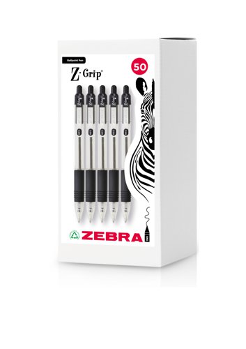 Zebra Z-Grip Retractable Ballpoint Pen 1.0mm Tip Black (Pack 50) - 02757