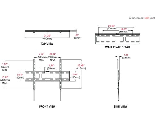 Peerless TruVue 50 to 65 Inch Display Flat Wall Mount