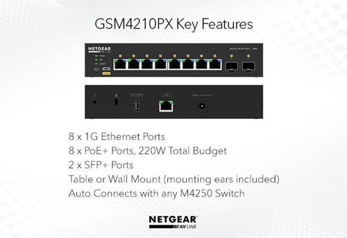 NETGEAR AV Line 8-Port Managed Rackmount Gigabit PoE Plus Switch with 2 x 1GbE SFP Plus Ports