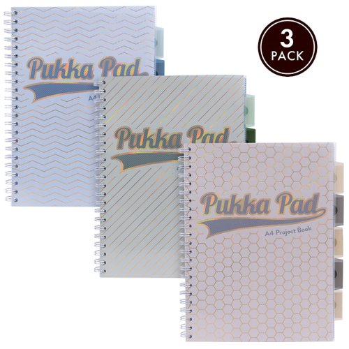 Pukka Haze Project Book A4 Wirebound 200 Ruled Pages 80gsm Paper With 5 Repositional Dividers Assorted Colours (Pack 3) - 9871(AST)-HZE