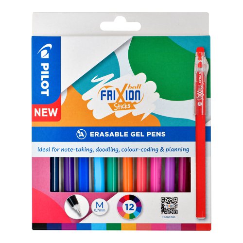 Pilot Frixion Ball Stick Rollerball Pens 0.7mm Tip Assorted (Pack 12) - 5012052061989