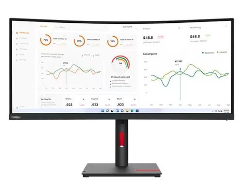 Lenovo ThinkVision T34w-30 34 Inch 3440 x 1440 Pixels Wide Quad HD VA Panel HDMI DisplayPort USB-C Monitor