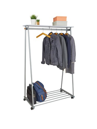 Alba Oslo Mobile Garment Rack Silver Grey and White Wood - Supplied With 6 Hangers - PMOSLO