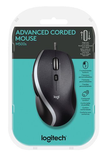 Logitech M500s Advanced Corded 4000 DPI USB-A Optical 7 Button Mouse