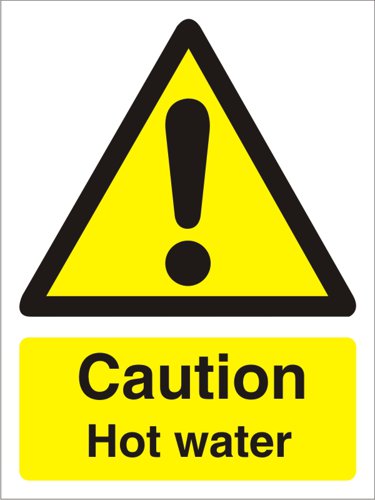 SECO Warning Safety Sign Caution Hot Water Semi Rigid Plastic 50 x 75mm (Pack 5) - W0189SRP50X75 P5