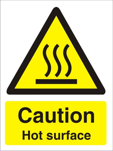 SECO Warning Safety Sign Caution Hot Surface Semi Rigid Plastic 50 x 75mm (Pack 5) - W0187SRP50X75 P5