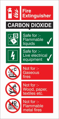 SECO Fire Fighting Equipment Safety Sign Fire Extinguisher Carbon Dioxide Semi Rigid Plastic 100 x 200mm - FF093SRP100X200