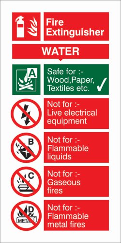 SECO Fire Fighting Equipment Safety Sign Fire Extinguisher Water Semi Rigid Plastic 100 x 200mm - FF091SRP100X200