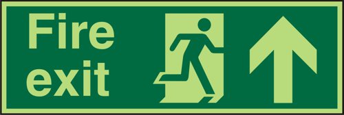 SECO Photoluminescent Safe Prodecure Safety Sign Fire Exit Man Running Right and Arrow Pointing Up Glow In The Dark 450 x 150mm - SP129PLV450X150