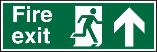 SECO Safe Prodecure Safety Sign Fire Exit Man Running Right and Arrow Pointing Up Semi Rigid Plastic 450 x 150mm - SP129SRP450X150