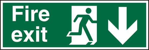 SECO Safe Prodecure Safety Sign Fire Exit Man Running Right and Arrow Pointing Down Semi Rigid Plastic 450 x 150mm - SP124SRP450X150